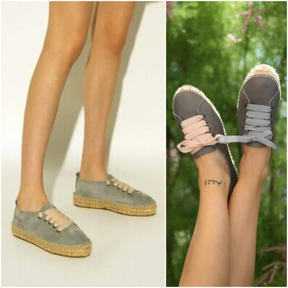 Manebi Hamptons Espadrille Sneaker Platform Jute Gray Suede Leather size 41